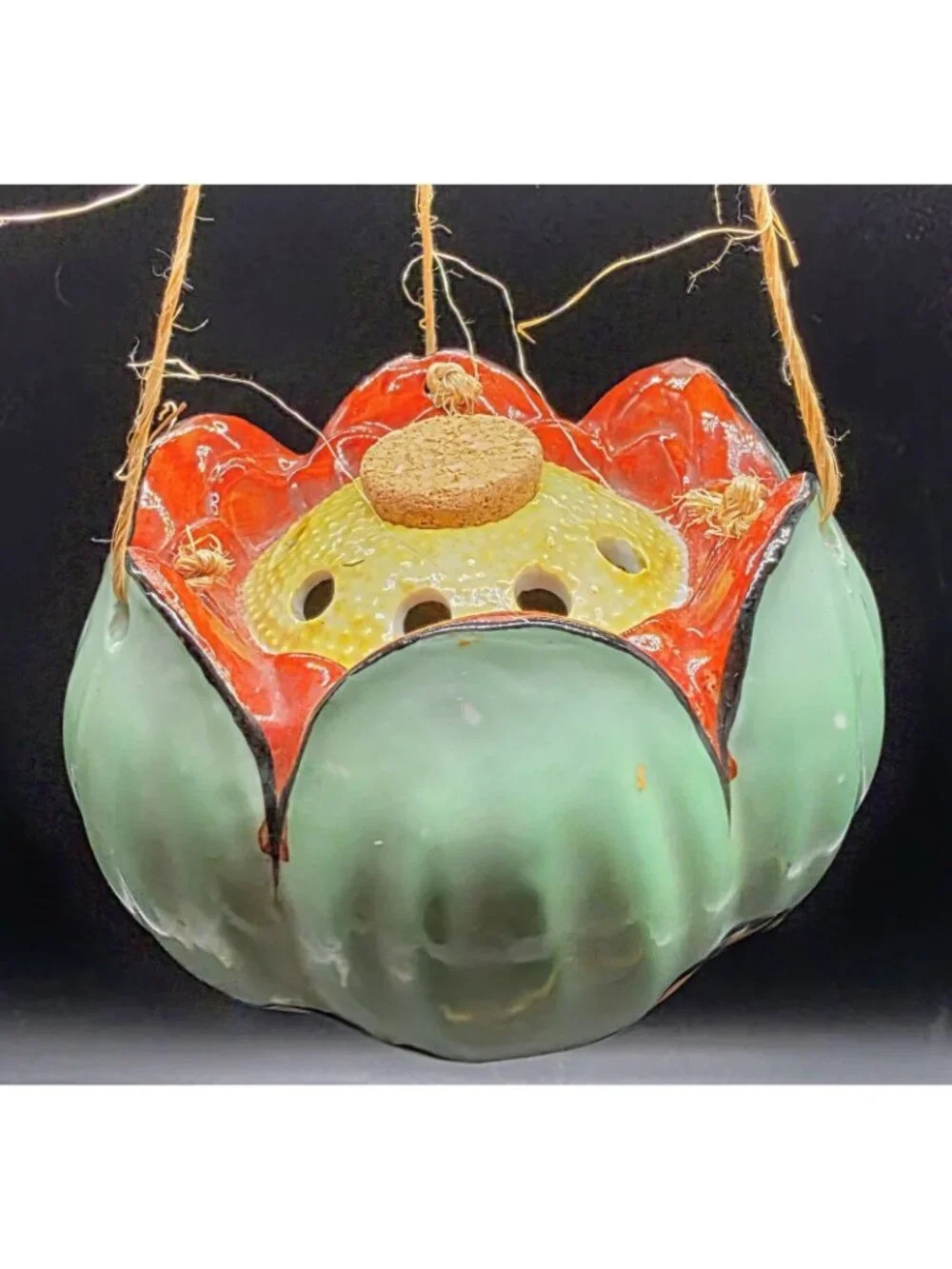 Vintage Lusterware Hanging Floral Frog Planter Pot Made In Japan Boho MCM